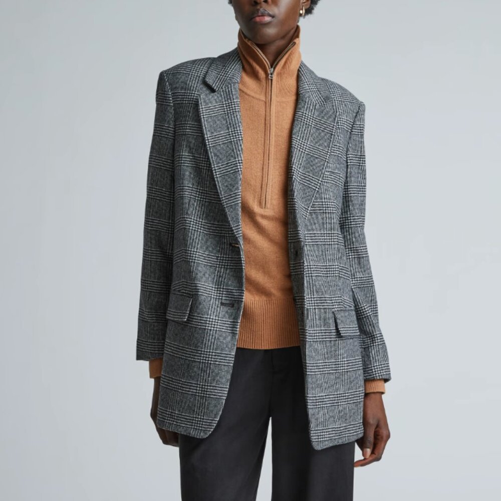 Everlane Italian Wool Oversized Blazer in Glen Plaid